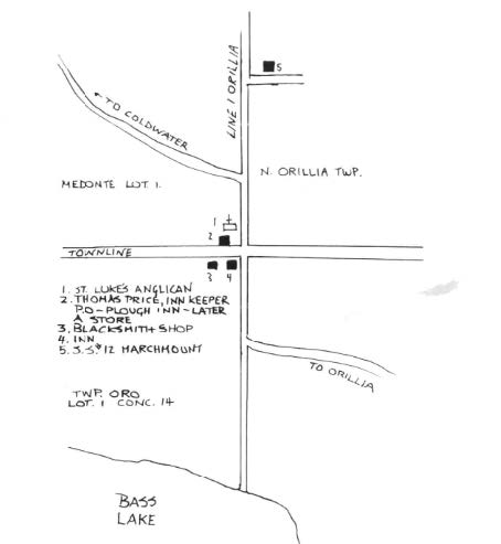 Early Map of Price’s Corners from the Story of Oro, Page 314, Story of Oro.