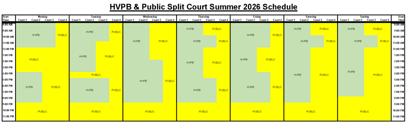 Pickleball Court Schedule July 2026