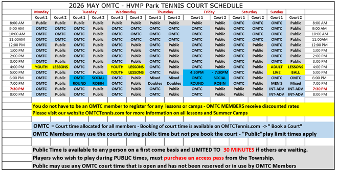 Tennis Court Schedule