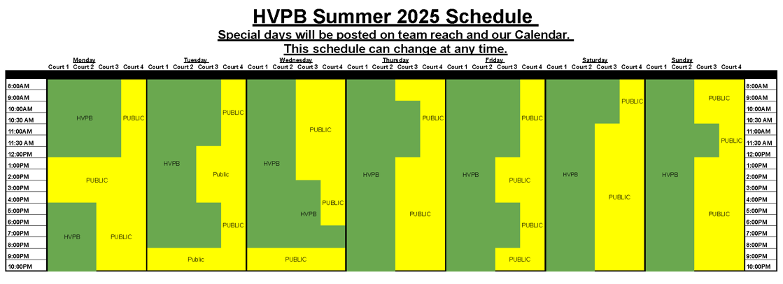 Summer Pickleball Schedule